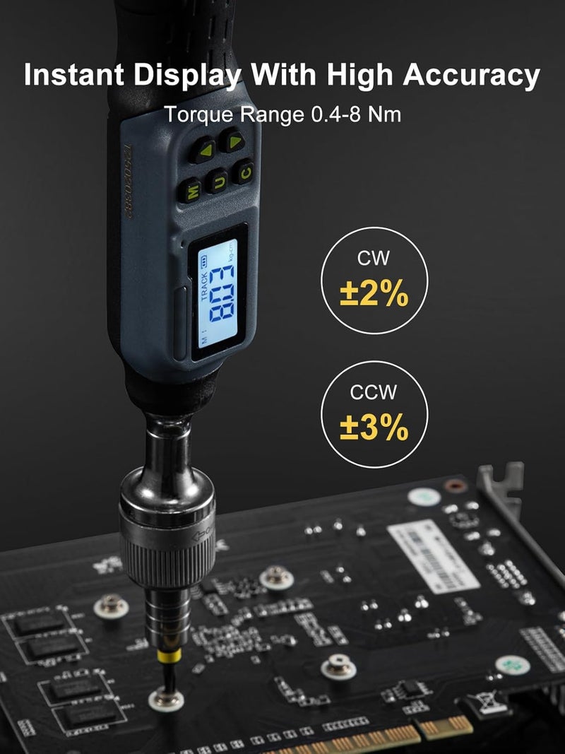 GROWNEER Upgraded Digital Torque Screwdriver, 3.5-70.8 In-lbs/0.4-8 Nm, 1/4'' Drive Inch Pound Rachet Torque Screwdriver Electrician with Buzzer & LED Indicator, Torque Wrench Screwdriver Set - Image 5